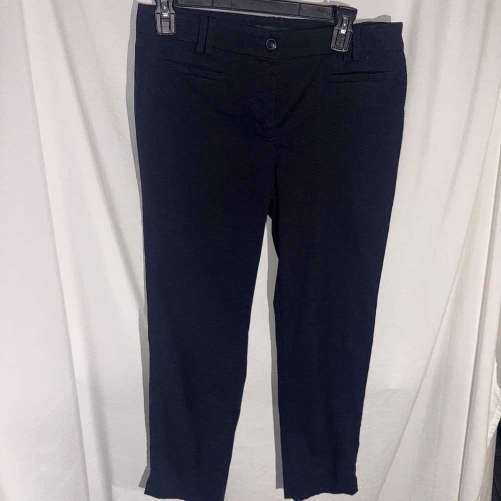 Ann Taylor Navy Khaki Straight Leg Dress Pants Ankle Slit Size 2 workwear